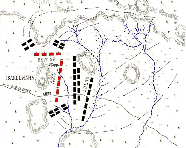 Схема, карта, сражения при Изандлвана