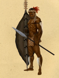Англо-зулусская война - воин зулусского ополчения (амабуто) с копьем 
